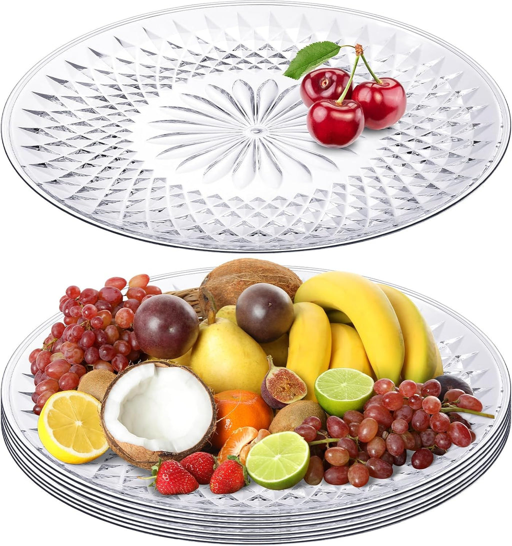 6 Pcs Round Plastic Serving Trays 14 Inch, Clear Party Platters
