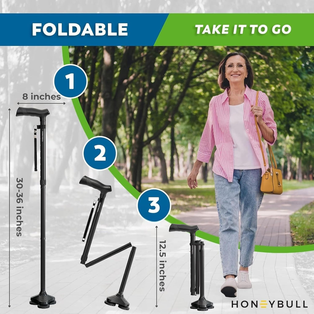 Walking Cane for Men & Women Foldable, Adjustable, Heavy Duty, Free Standing, All Terrain, Collapsible Walking Sticks