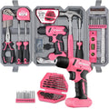 58pc Pink 8V USB Electric Power Cordless Drill Driver and Womens Ladies Home DIY Tool Kit Set. Screwdrivers, Drill