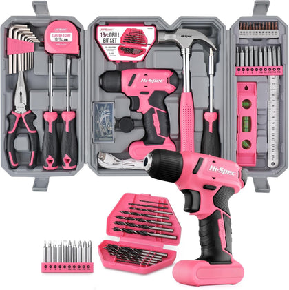 58pc Pink 8V USB Electric Power Cordless Drill Driver and Womens Ladies Home DIY Tool Kit Set. Screwdrivers, Drill