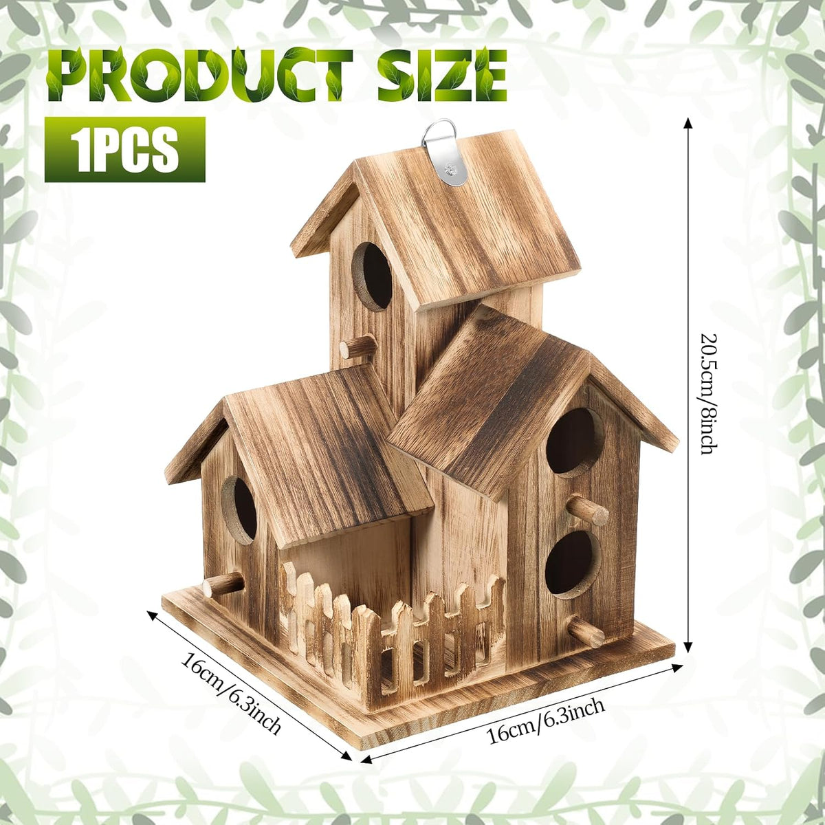 Bird House for Outside, Outdoor 3 Hole Bird House Room Bluebird Finch Wooden Hanging Birdhouse Handmade Wooden