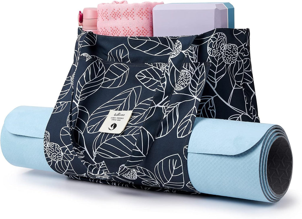 WLLWOO Yoga Mat Bag for Women Mat Carrier Canvas Carryall Tote Pilates Gym | Yoga Mat Holder Shoulder Bag for Travel