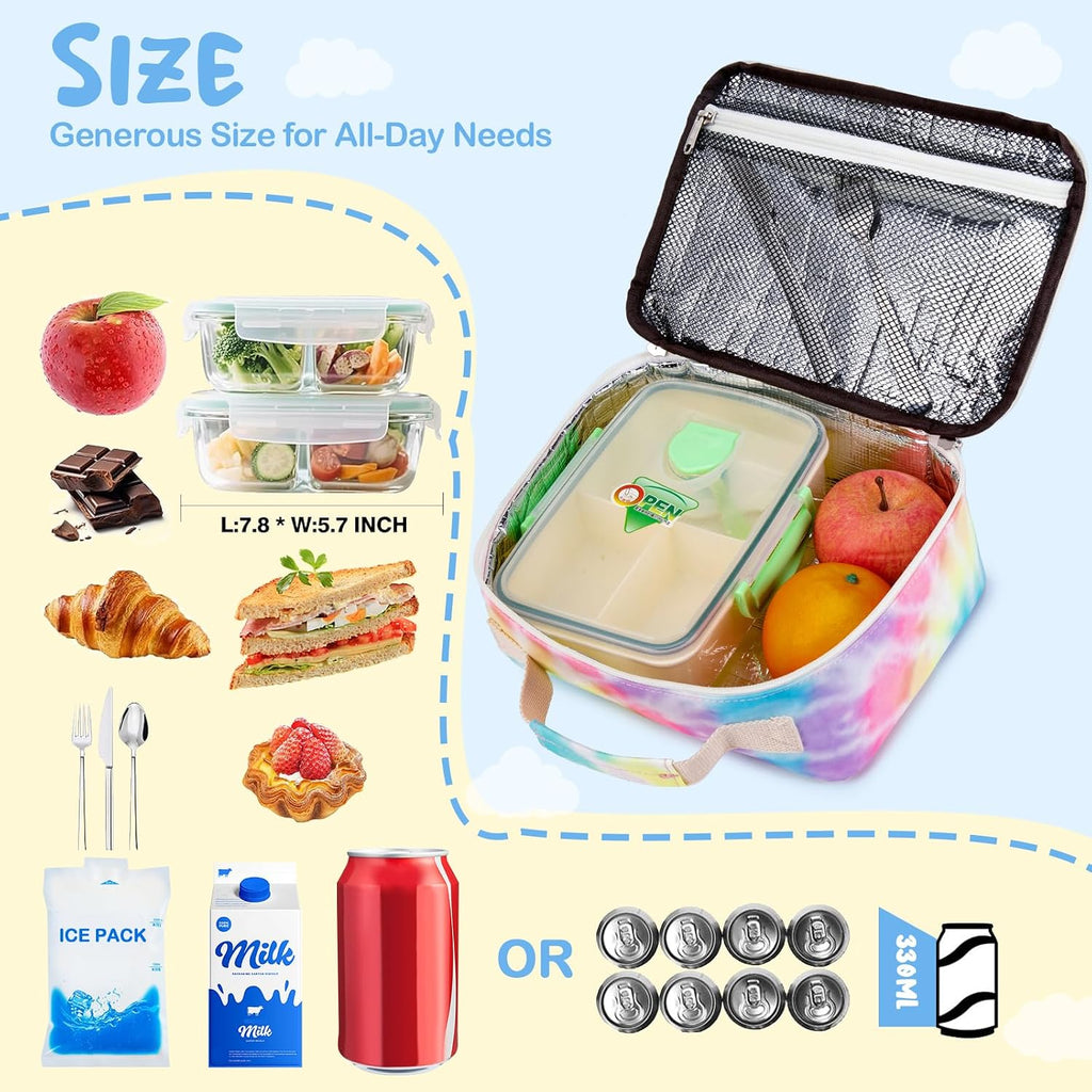 Kids Lunch Box Boys Girls Insulated Lunch Cooler Bag Reusable Lunch Tote Kit for School Travel (094 Tie Dye)