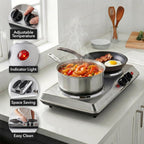 Electric Cast Iron Double Burner, 1700W Hot Plate, Silver BGS102S