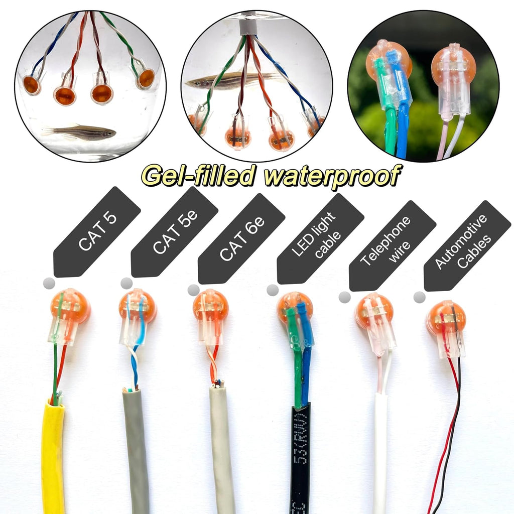 LIUJINCAN 100PCS UY2 K2 Gel-Filled Waterproof IDC Network Cable Telephone Wire Splice Connectors, Double-Blade Moisture Proof Butt for Weak Current Wire Connections