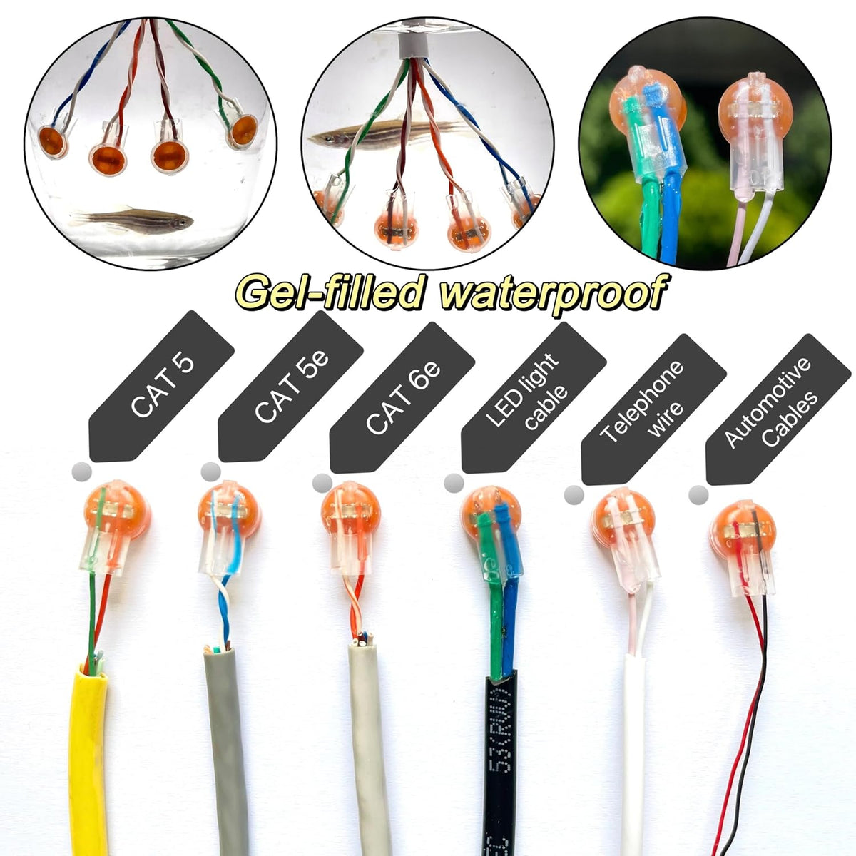 LIUJINCAN 100PCS UY2 K2 Gel-Filled Waterproof IDC Network Cable Telephone Wire Splice Connectors, Double-Blade Moisture Proof Butt for Weak Current Wire Connections