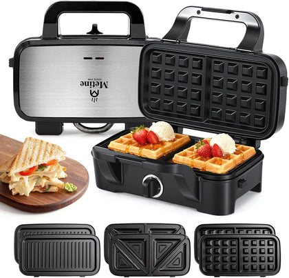 Waffle Maker with Removable Plates, 3-in-1 Sandwich maker and waffle and pancake maker, Nonstick Plates, 5-Level