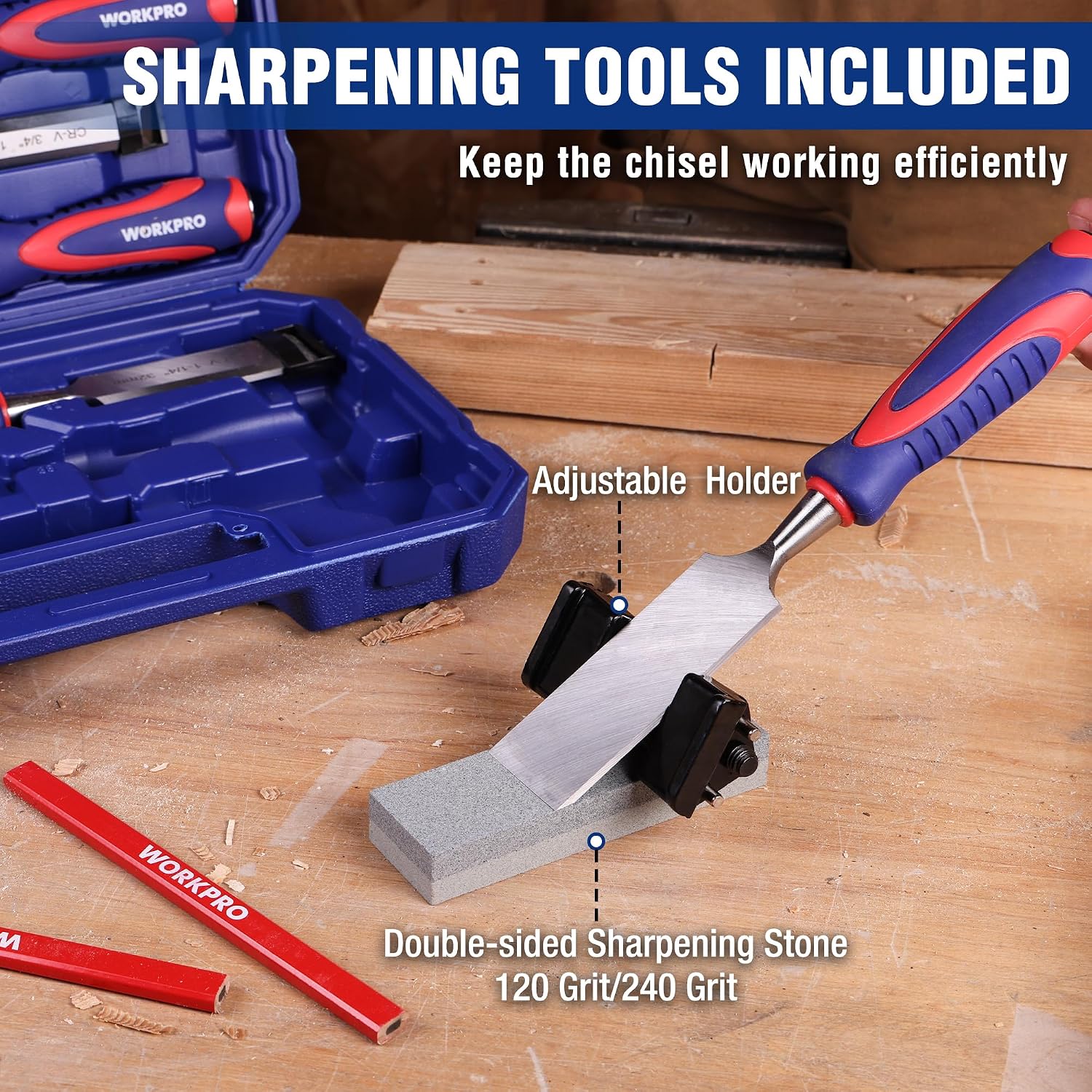 10-Piece Wood Chisel Set for Woodworking, Cr-V Bevel Edge Chisels (1/4", 1/2", 3/4", 1", 1-1/4", 1-1/2") with