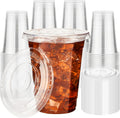 16 oz 50 Pack Clear Plastic Cups with Flat Lids, Disposable Cups With Straw Slot Lids for Cold Drinks