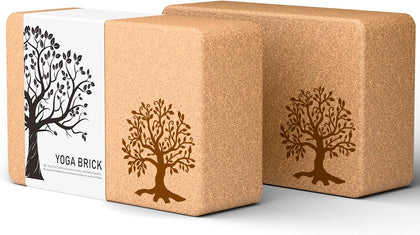 Cork Yoga Blocks 2 Pack Set, Natural Cork Soft Non-Slip Yoga Blocks, High Density & Eco Friendly Yoga Accessories for