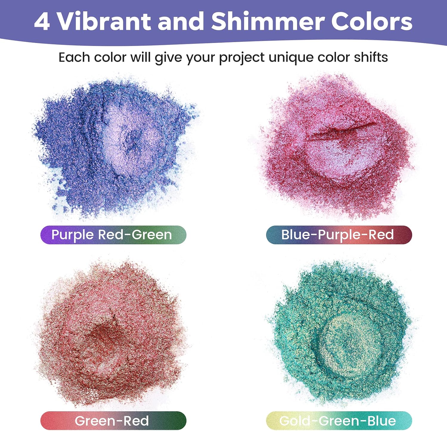 Chameleon Mica Powder 4 Colors, Color Shift Pigment for Resin | Holographic Chrome Shimmer for Epoxy Tumblers, Nail