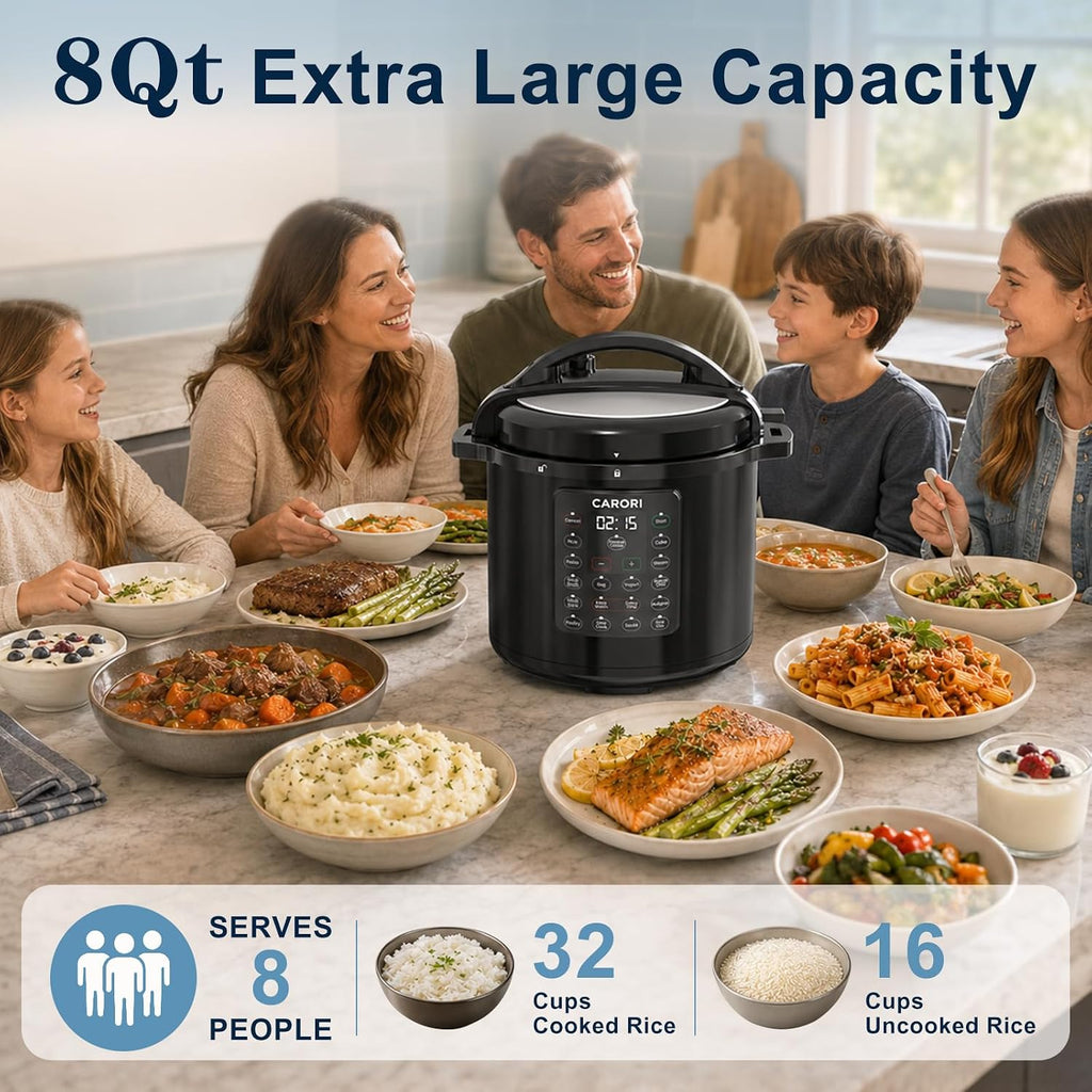 8Qt Electric Pressure Cooker 12-in-1, 1200W Stainless Steel Multi-Cooker, Slow Cook, Rice Cook, Steamer, Sauté