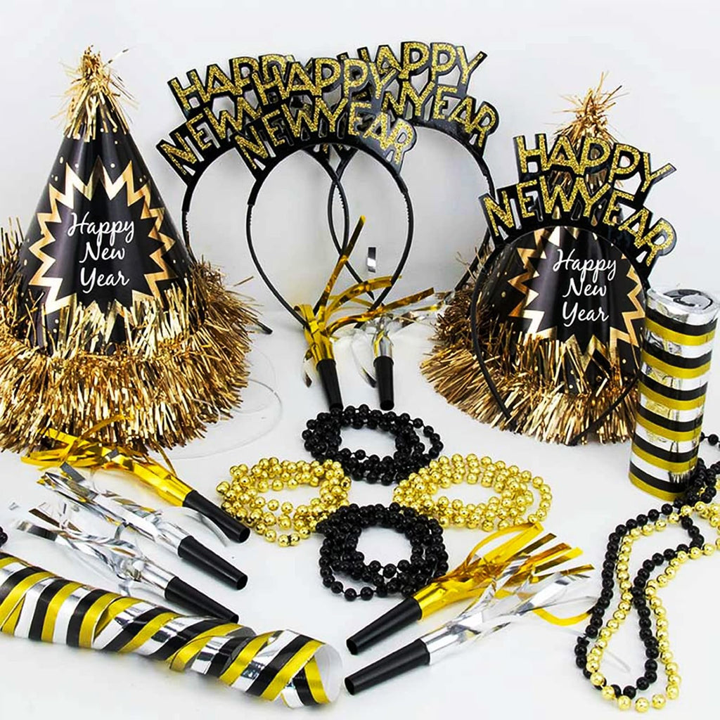 2026 Happy New Year Party Decorations 26pcs New Year's Eve Party Supplies Includes Cone Hats, Tiaras and Bead