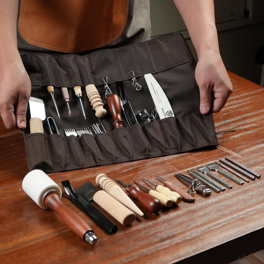 Leather Craft Tools Kit, Complete Leather Working Supplies with Cutting Knife, Edge Beveler, Stitching Kit, Thonging