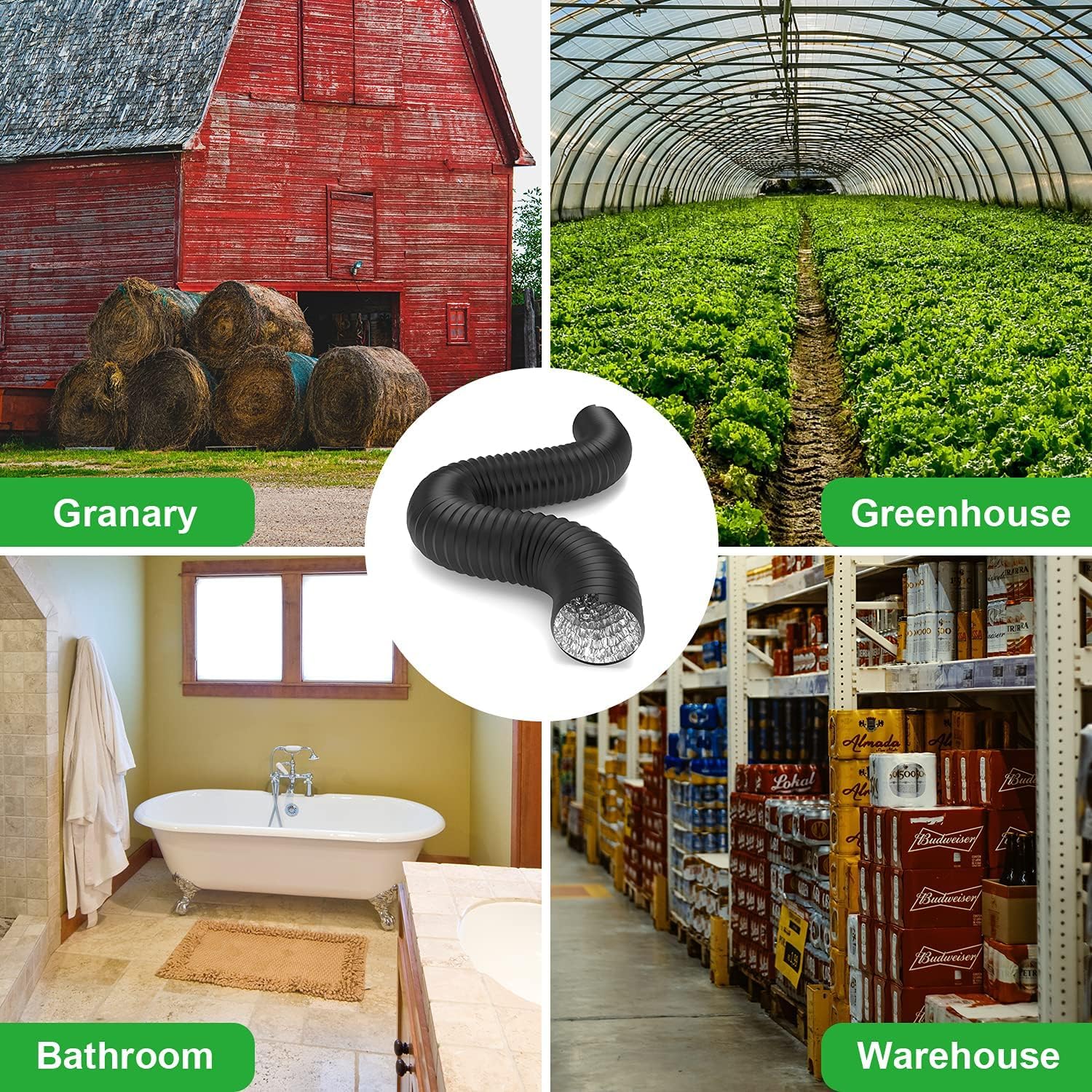 6" 8 Ft Aluminum Ducting Flexible, Heavy-Duty Four-Layer Protection with 2 Duct Clamps, Dryer Vent Hose for Heating