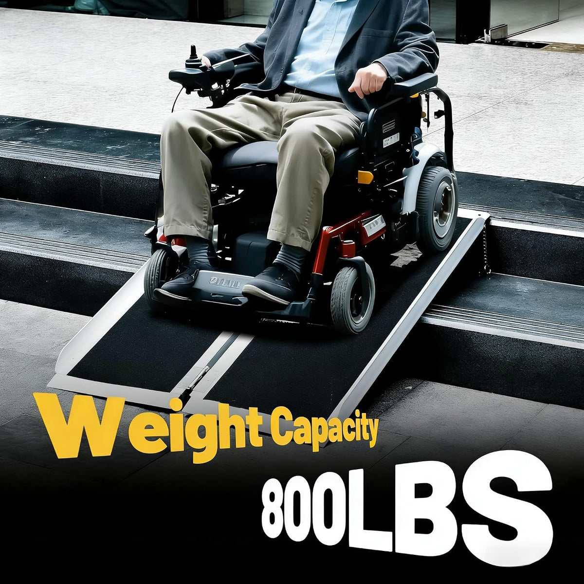 Portable Wheelchair Ramp 7FT, Non-Slip Aluminum Folding Portable Ramp, Handicap Wheelchair Ramps for Home Steps, 800