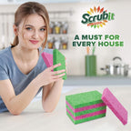 Cellulose Scrub Sponge - Kitchen Cleaning Sponges for Dishes, Pans, Pots & More- 6 Pack Dishwashing Sponges - Colors