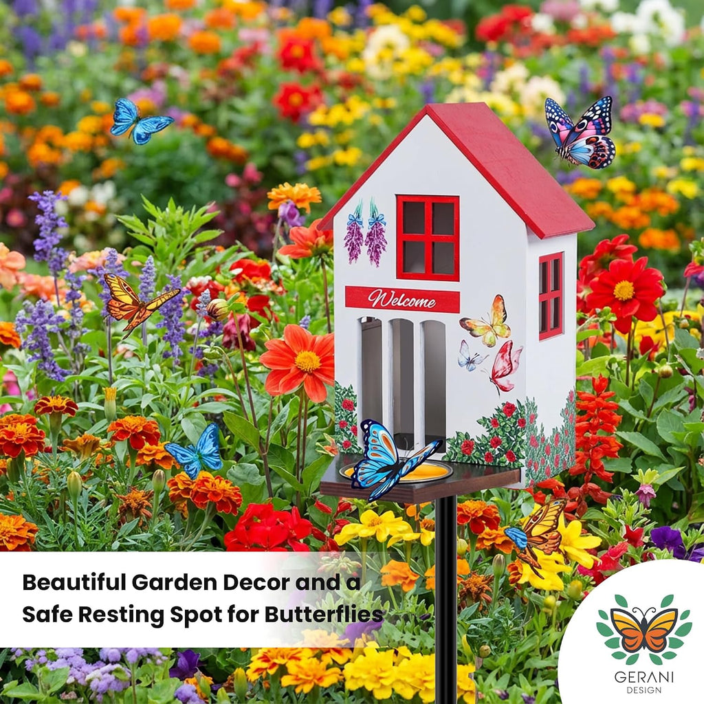 Butterfly House and Feeder for Outside with Metal Stake