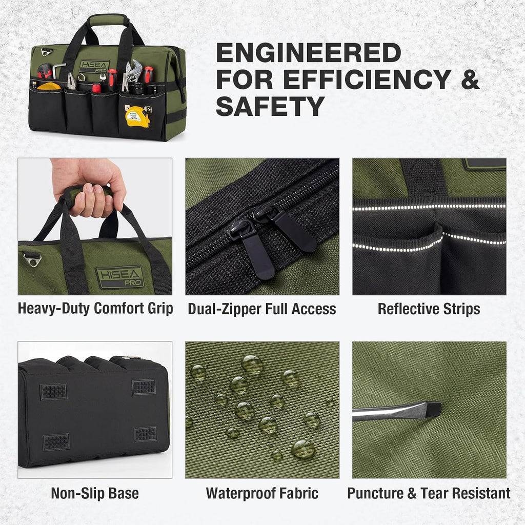 Heavy Duty Tool Bag 20 Pockets, 16-Inch Portable Tool Box Organizer, 600D Waterproof Wide Mouth Large Storage Toolbag