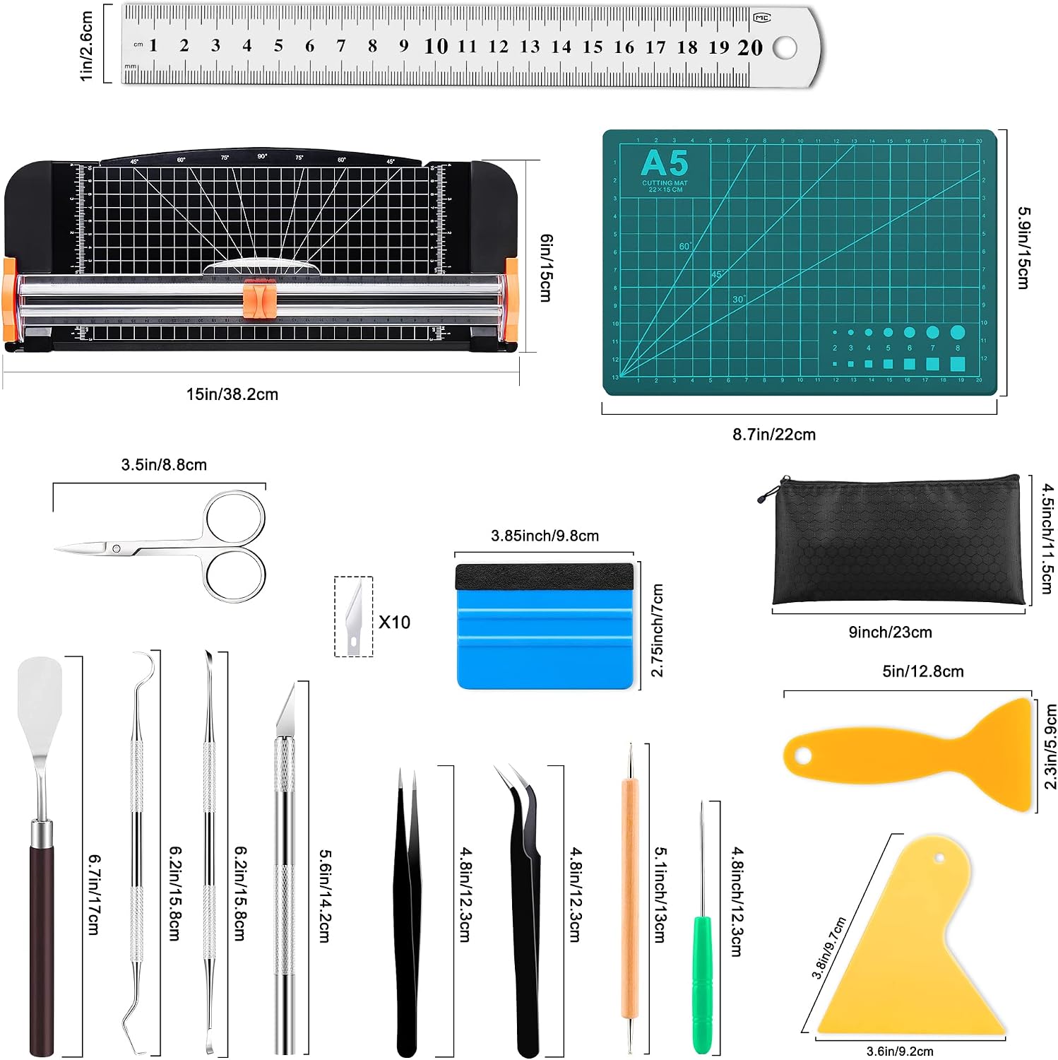27PCS Craft Weeding Tools for Vinyl Kit,Utility Knife Vinyl Weeding Tool Set with 12Inch Paper Cutter Trimmer for