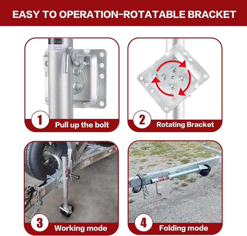 2000 lbs Boat Trailer Jack with Wheel, Heavy Duty Marine Swivel Trailer Jack with 6 Inch Dual Wheels, 12 inches Lift