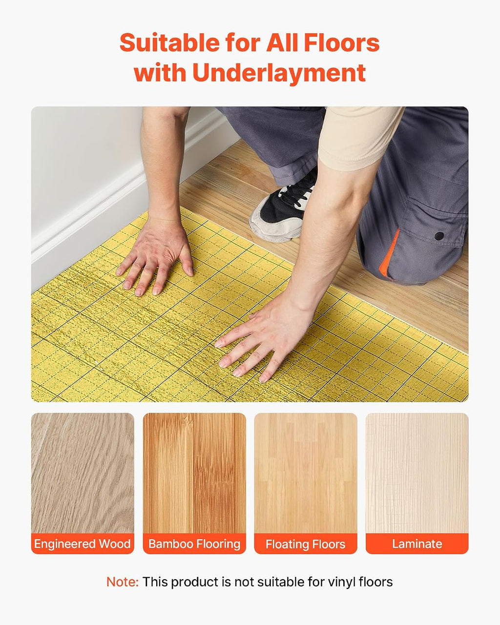 Floor Underlayment 200 sq. ft/Roll, 3-in-1 3 mm Thick Flooring Padding with Tape & Vapor Barrier, Heavy Duty EPE Foam