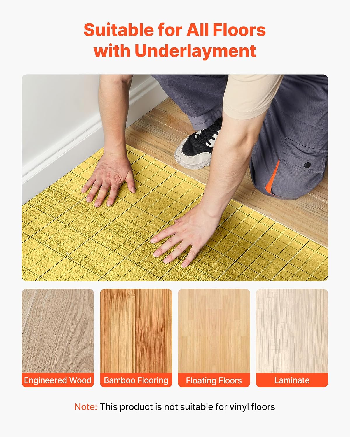 Floor Underlayment 200 sq. ft/Roll, 3-in-1 3 mm Thick Flooring Padding with Tape & Vapor Barrier, Heavy Duty EPE Foam