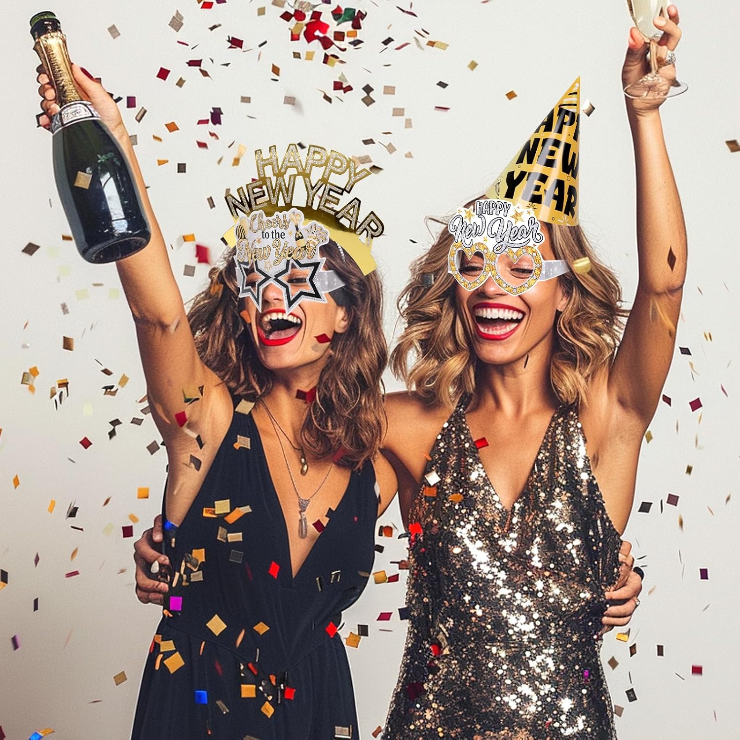 2026 New Year Eve Party Supplies 36pcs Gold Silver Years Eve Decorations Kit - Happy New Year Paper Glasses Headband