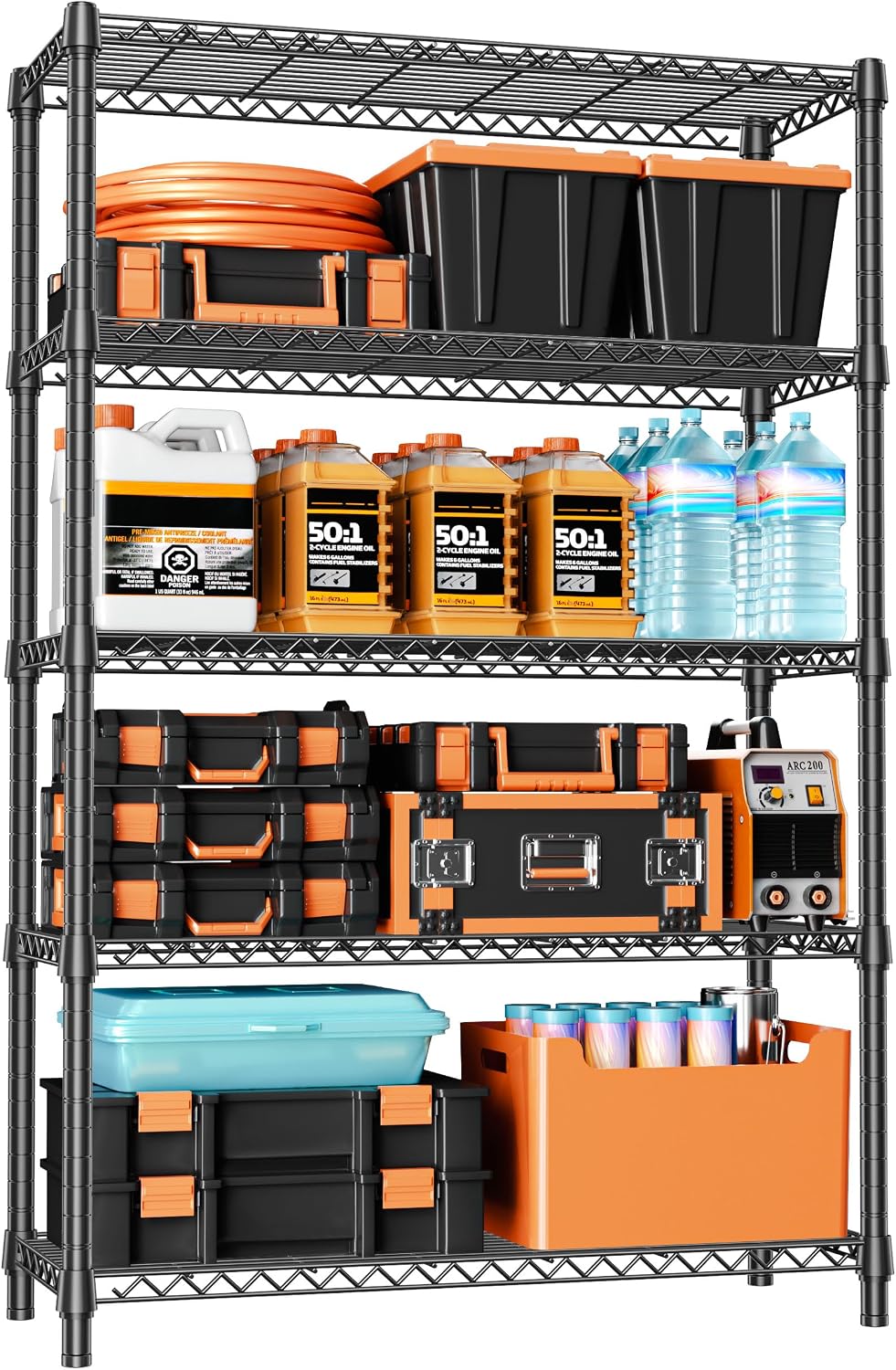 1750 LBS Garage Shelving Wide Storage Shelves Metal Shelves Heavy Duty Adjustable Utility Shelf Rack (Black, 5 Tier