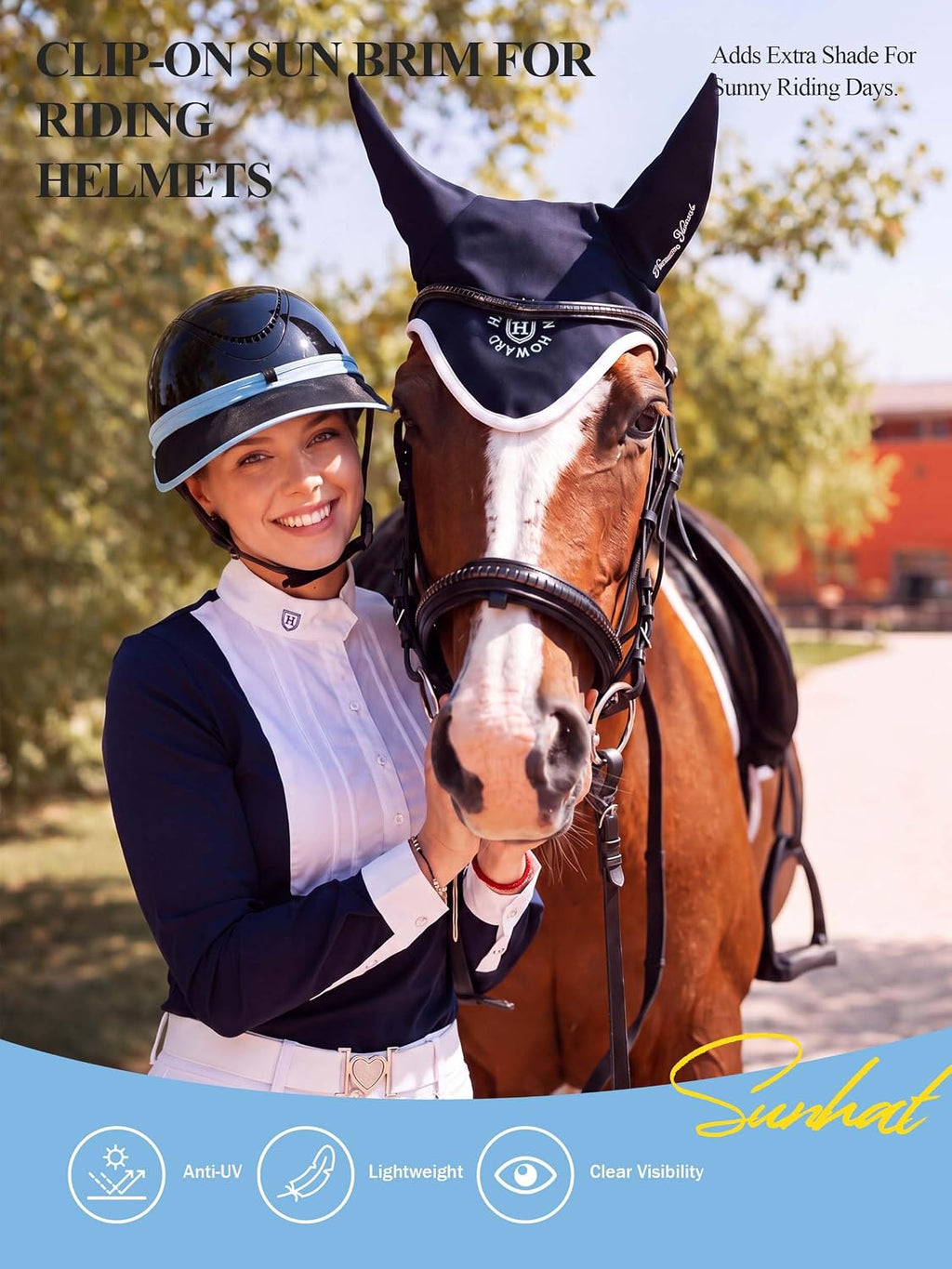 Horse Riding Helmet Visor, Clip-On Sun Brim