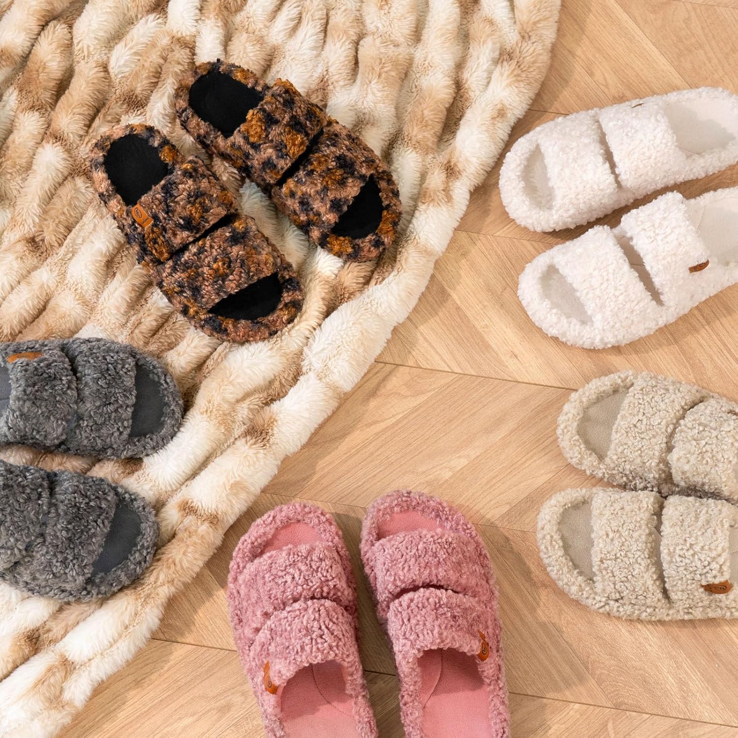 Womens Fuzzy Open-toe Slippers Memory Foam Indoor House Shoes | machine-washable,gifts,memory foam,anti-slip