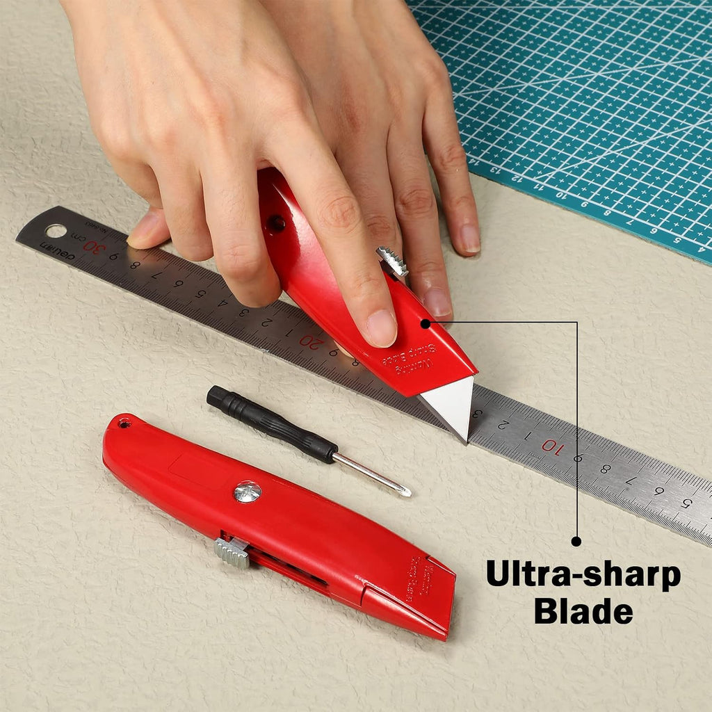20 Pcs Box Cutter Bulk Retractable Utility Knife, Red