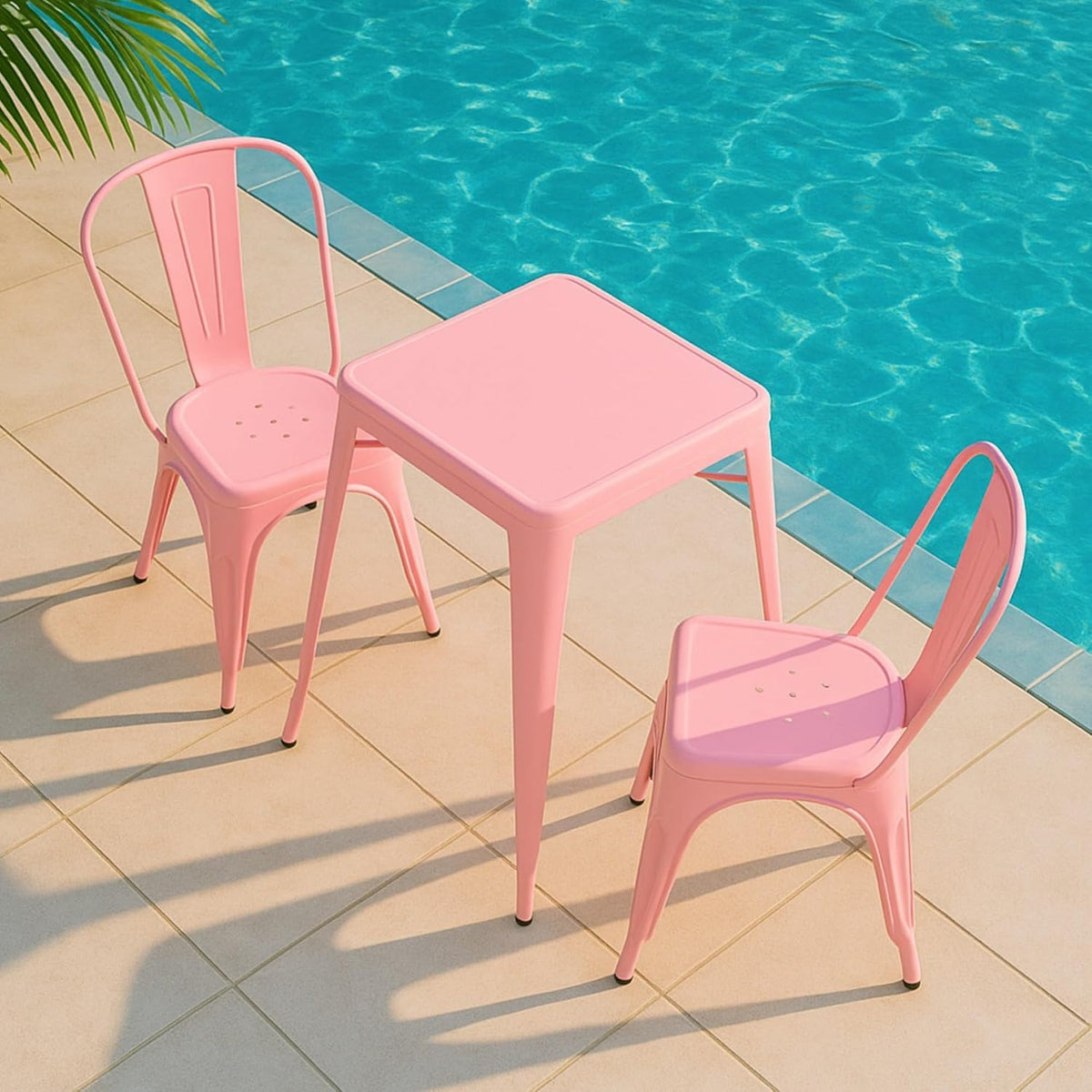 Modern Glossy Blush Pink Metal Dining Chairs, Set of 2