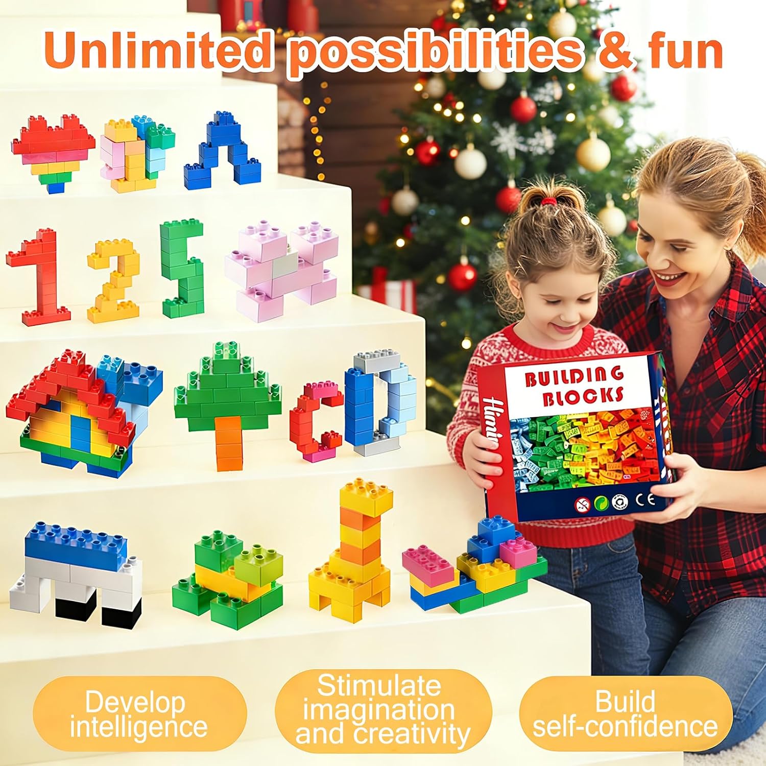 Building Blocks Set for Kids with Baseplate Big Building Bricks 101Pcs Classic Bulk Sensory Toy for Kids Toddlers