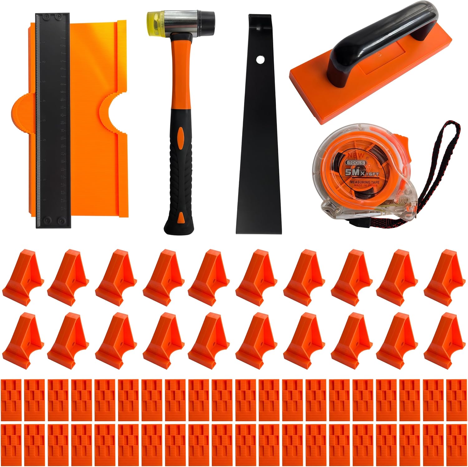 Laminate Flooring Tools, 65-Piece Wood Flooring Installation Kit with Double-Faced Rubber Mallet, 10” Contour Gauge