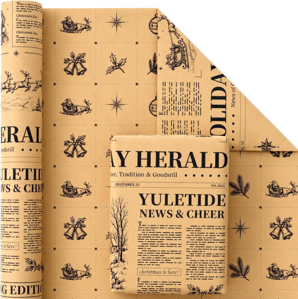 Vintage Christmas Wrapping Paper Rolls,Newspaper Brown Gift Wrap