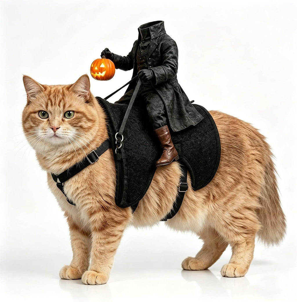 Headless Horseman Cat Costume LED Riding Illusion Halloween Pet