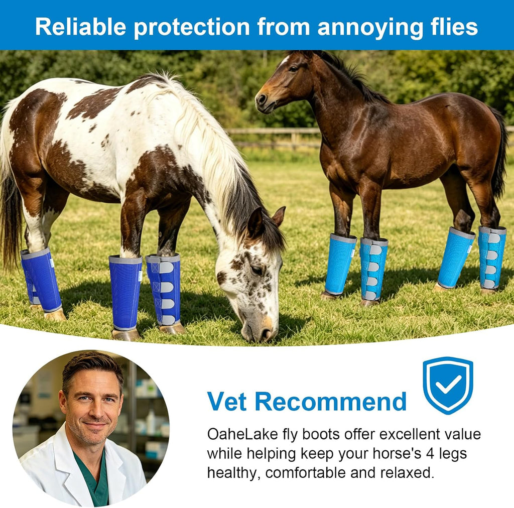 Reflective Horse Fly Boots Set of 4, Loose Fitting Leggings for Horses, Equine Fly Leg Wraps Socks for 4 Legs
