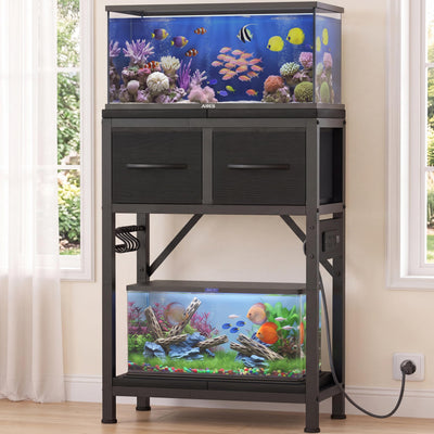 5-10 Gallon Fish Tank Stand with Power Outlets & Storage HAS021SBK