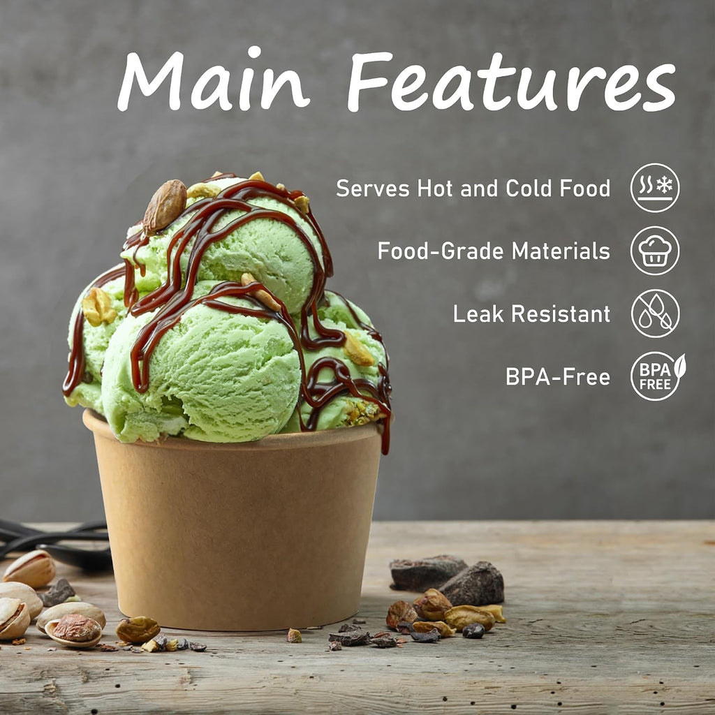 Paper Ice Cream Cups, 50 Pcs 8oz Paper Snack Bowls