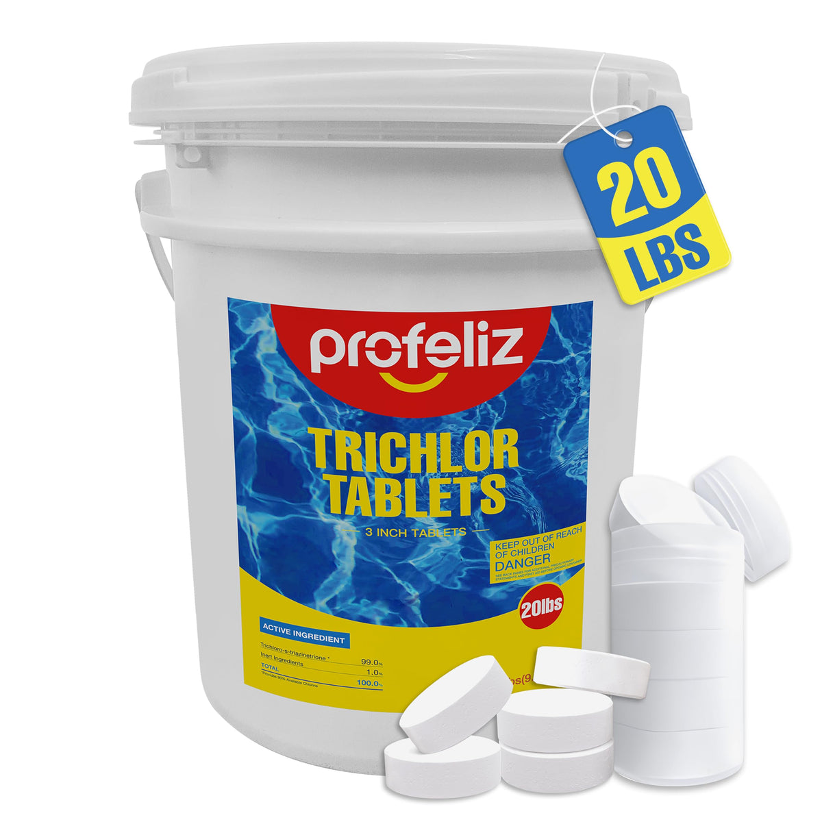 Chlorine Tablets 3 Inch for Swimming Pools, Removes Bacteria and Stops Algae, Slow Dissolving,Exclusive Protective
