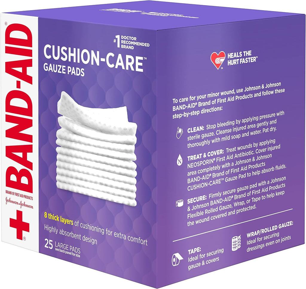 Brand Absorbent Cushion Care Sterile Square Gauze Pads for First Aid Protection of Minor Cuts, Scrapes & Burns