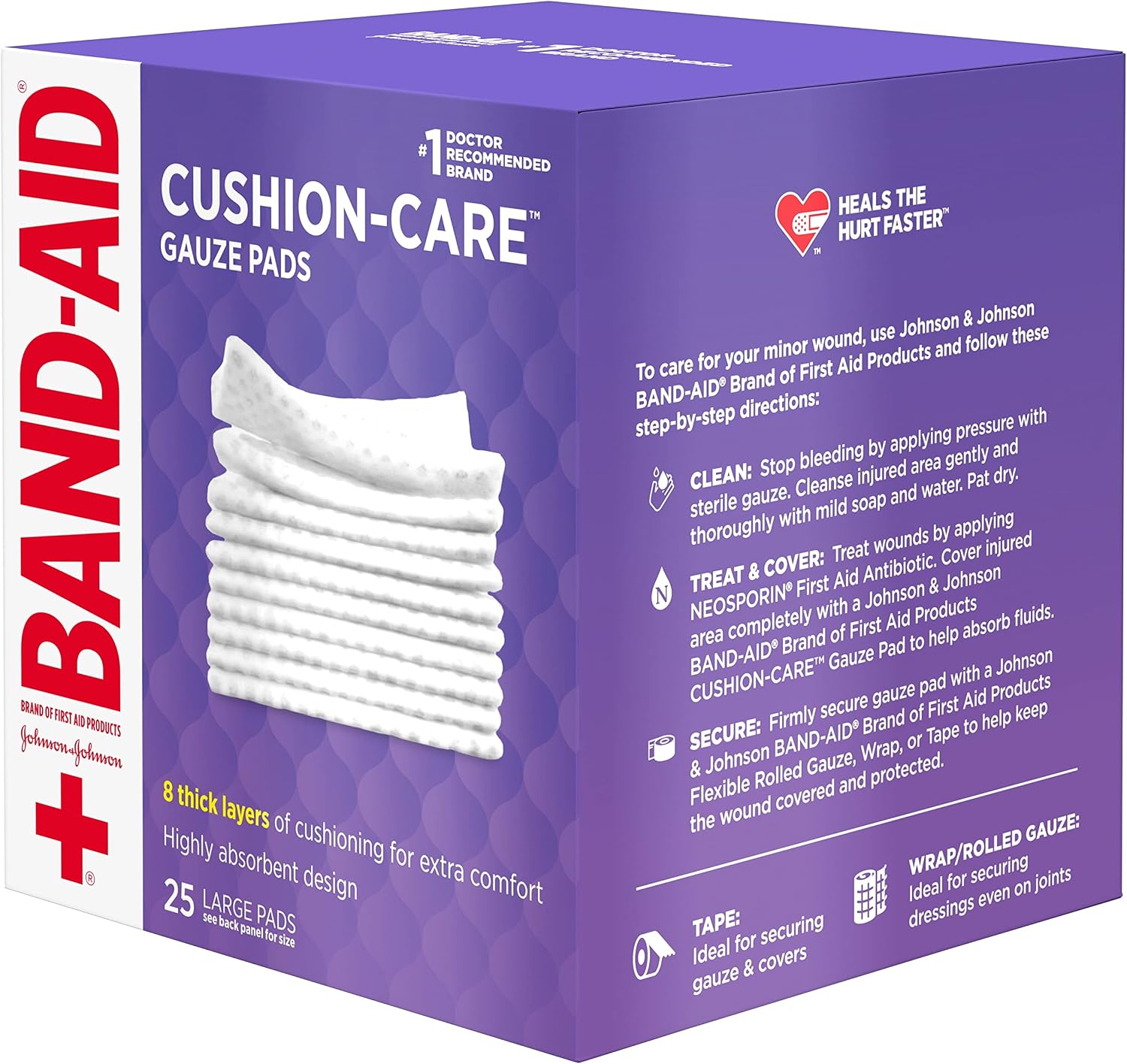 Brand Absorbent Cushion Care Sterile Square Gauze Pads for First Aid Protection of Minor Cuts, Scrapes & Burns