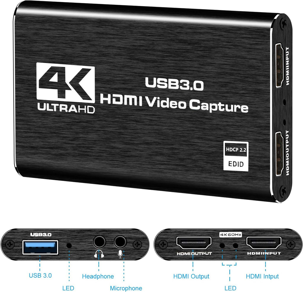 Capture Card, 4K HDMI Video Capture Card, Game Capture Card, 1080P 60FPS Video Capture Device, HDMI to USB 3.0