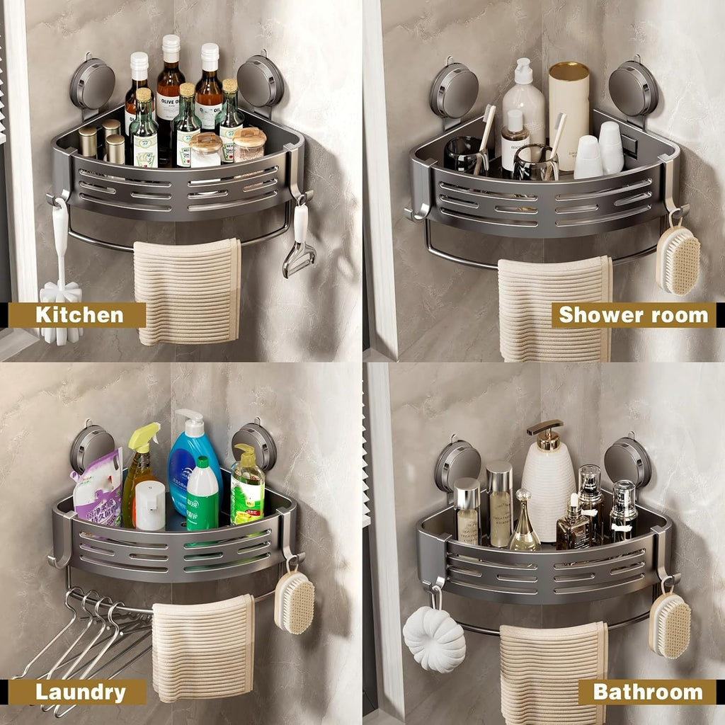 Corner Shower Caddy Suction Cup Shower Shelf Corner No Drilling Bathroom Shower Organizer Storage Rack Adhesive with