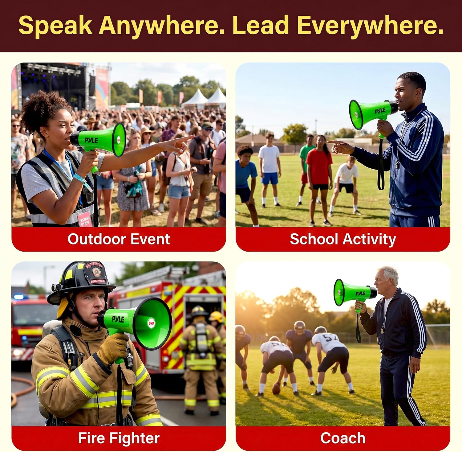 Rechargeable Bullhorn Megaphone with Voice Recording, AUX Input & Siren, USB-C Fast Charging, 1200-Yard Voice Range
