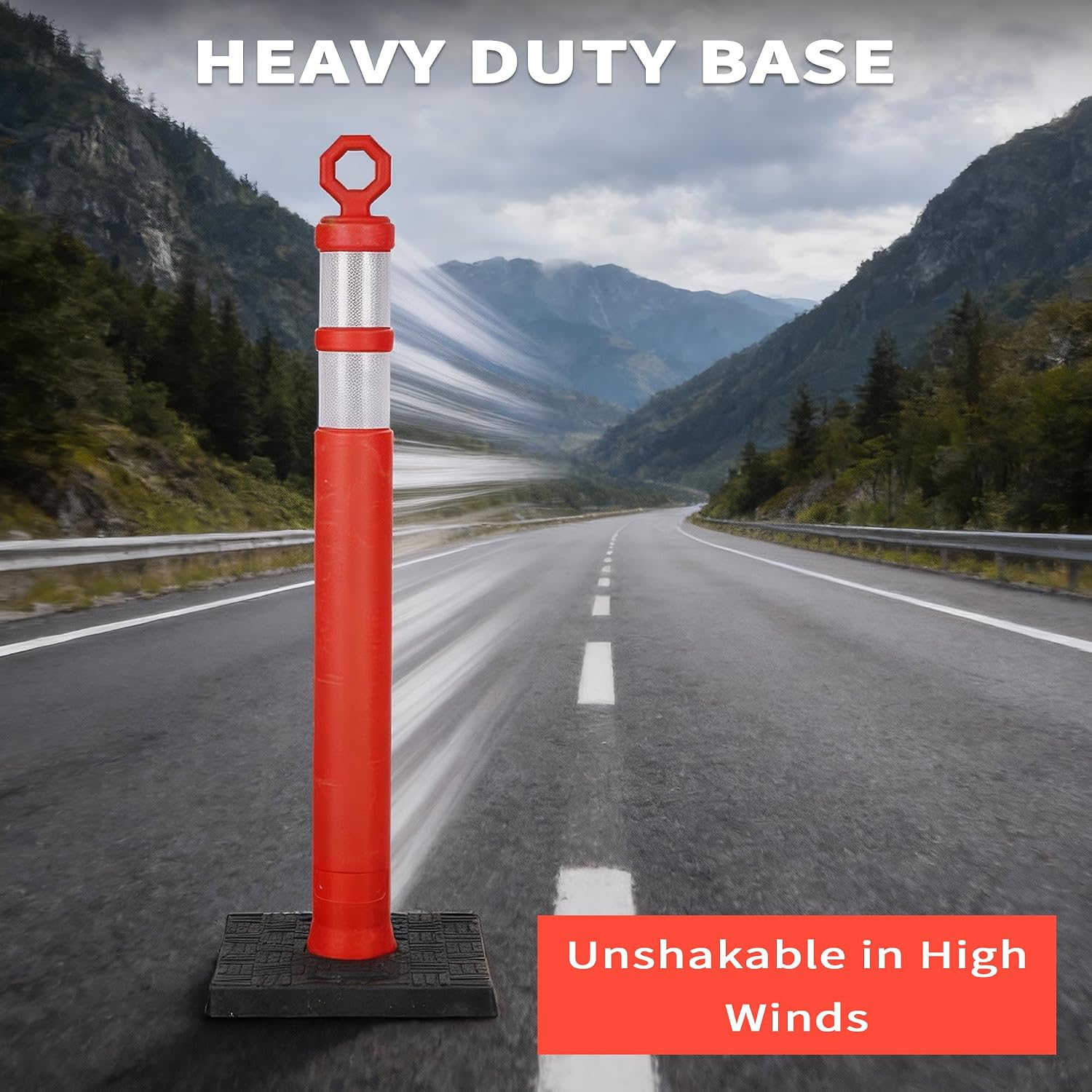 42" Heavy-Duty Traffic Delineator Posts (3 Pack) – Tall Safety Cones with 360° Reflective Collars & Weighted Base for