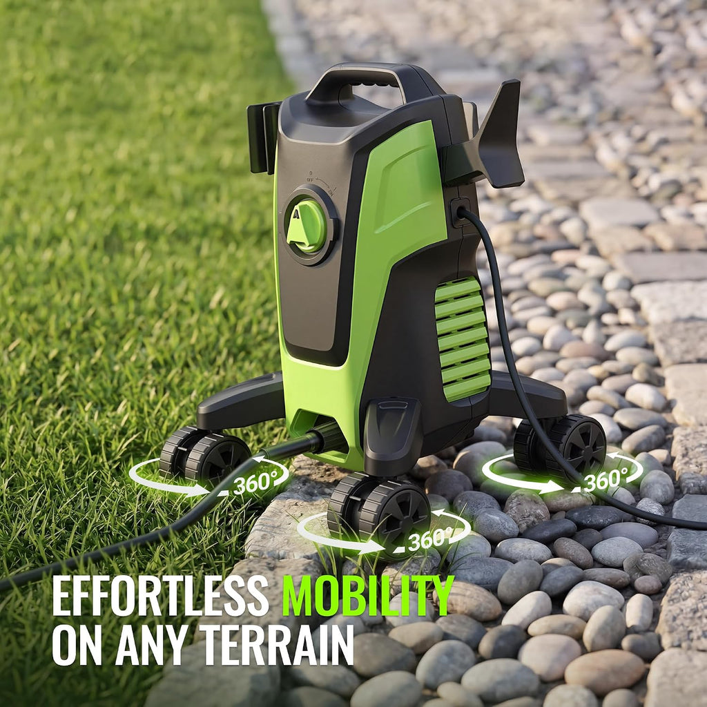 Electric Pressure Washer 4800PSI 2.5 GPM High Power Washer with 4 Lockable Swivel Wheels, Foam Cannon, 4 Nozzles