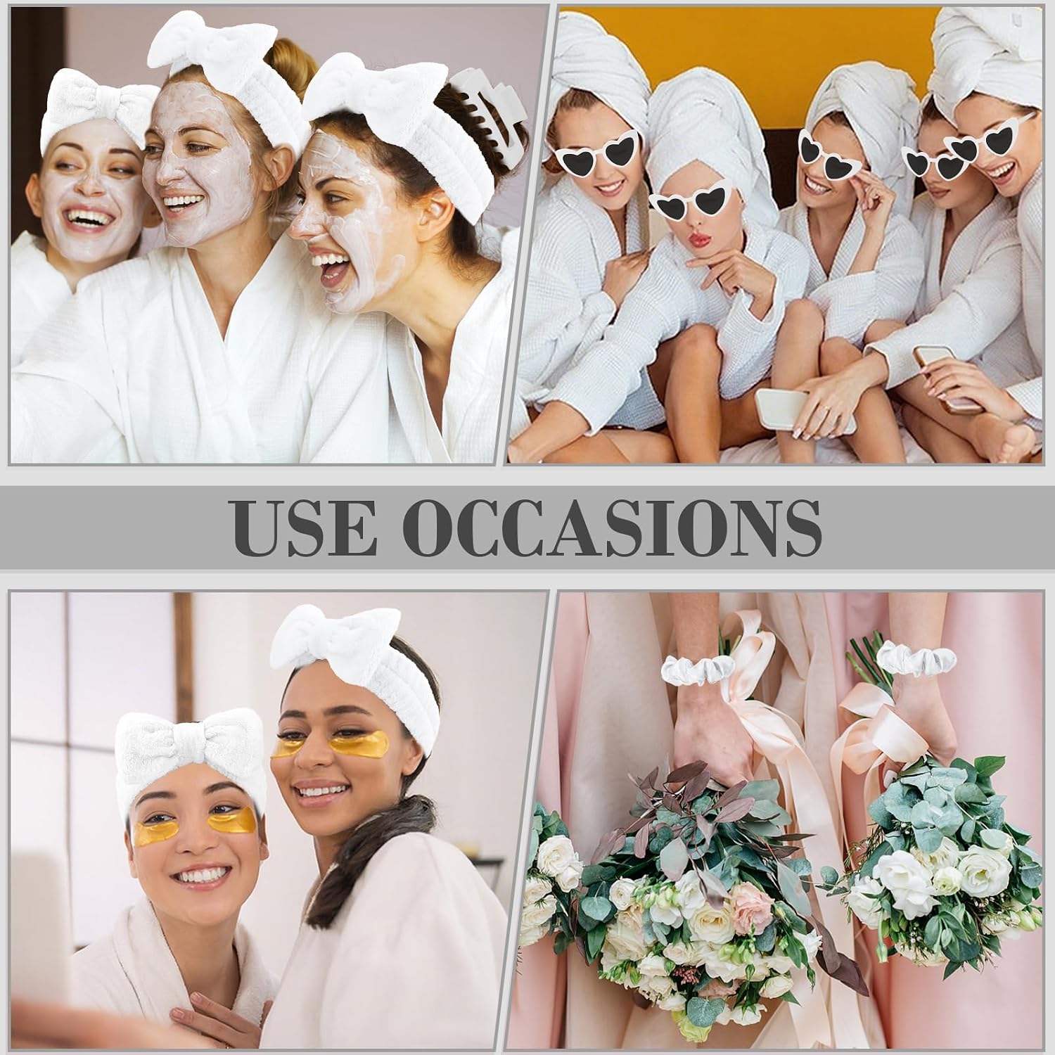 4 Pcs White Bridesmaid Proposal Gifts Bridesmaid Spa Headband, Hair Claw Clips, Heart Shaped Sunglasses and Smooth