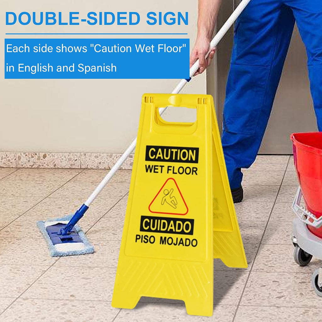 12-Pack 24in Caution Wet Floor Signs, Bilingual Warning Signs | Double-Sided Safety Sign for Office, Restroom